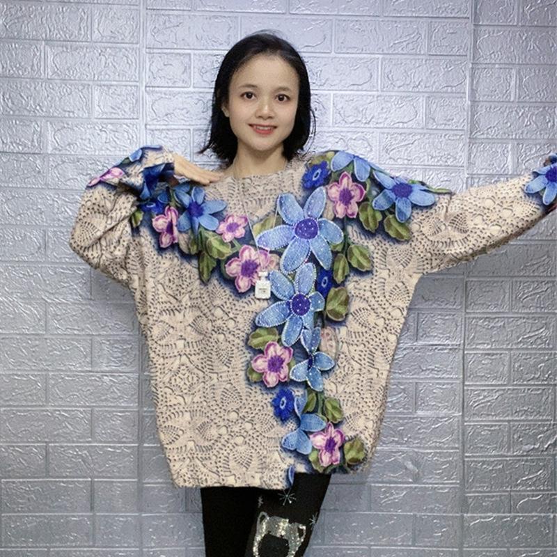 2023 Hooded Mink Velvet Rhinestone Print Oversized Sweater - Stylish and Versatile Long Sleeve Knitwear