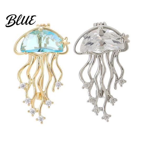Daily Wear Brooch Women Blue Faux Crystal Jellyfish Shape Lapel