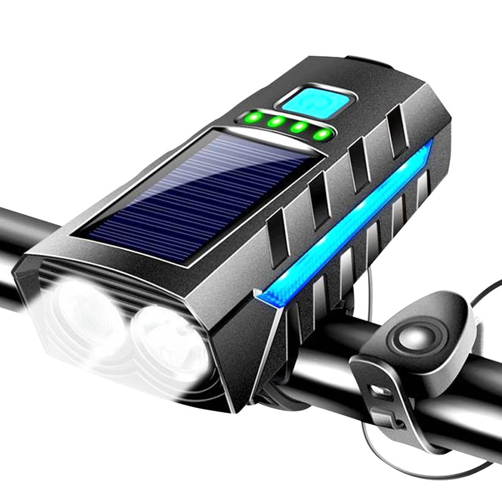 Solar Power Bike Headlight with 130db Horn LED Cycling Lantern USB Rechargeable High Beam Bicycle Flashlight Bicycle Accessories