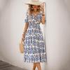 Printed Dress Women's A-line Short Sleeved V-neck Spring Summer S-XL