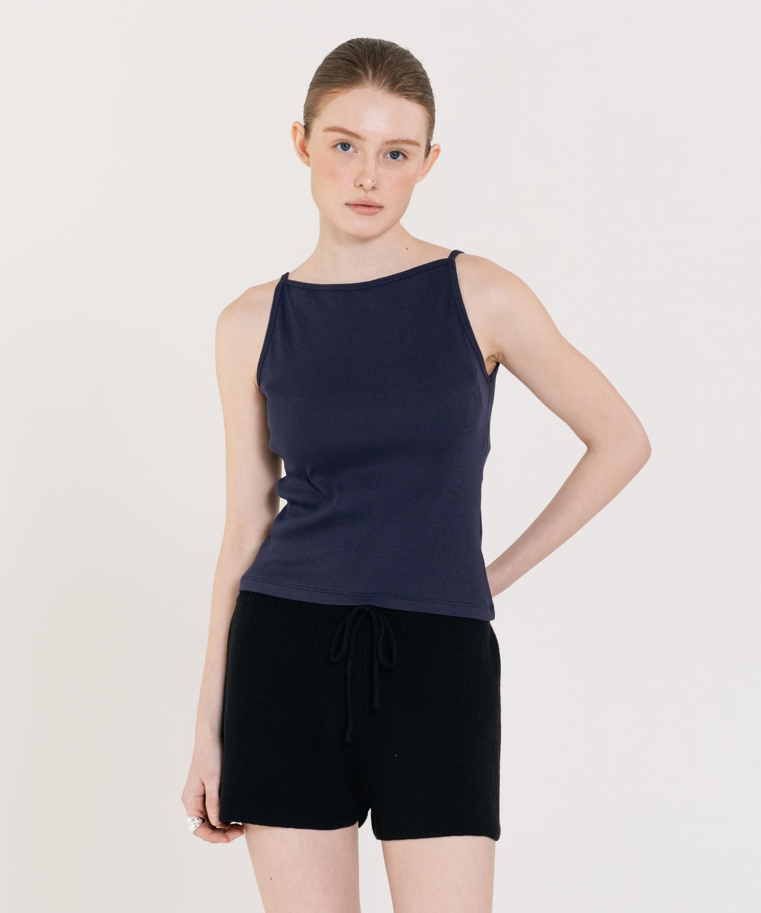 Ingi Active Ribbed Boat Neck Sleeveless Navy One
