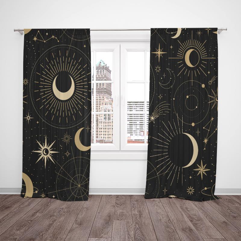 2Pcs Moon Stars - Printed curtains, Polyester material, bedroom curtains, Living room decor, home decor