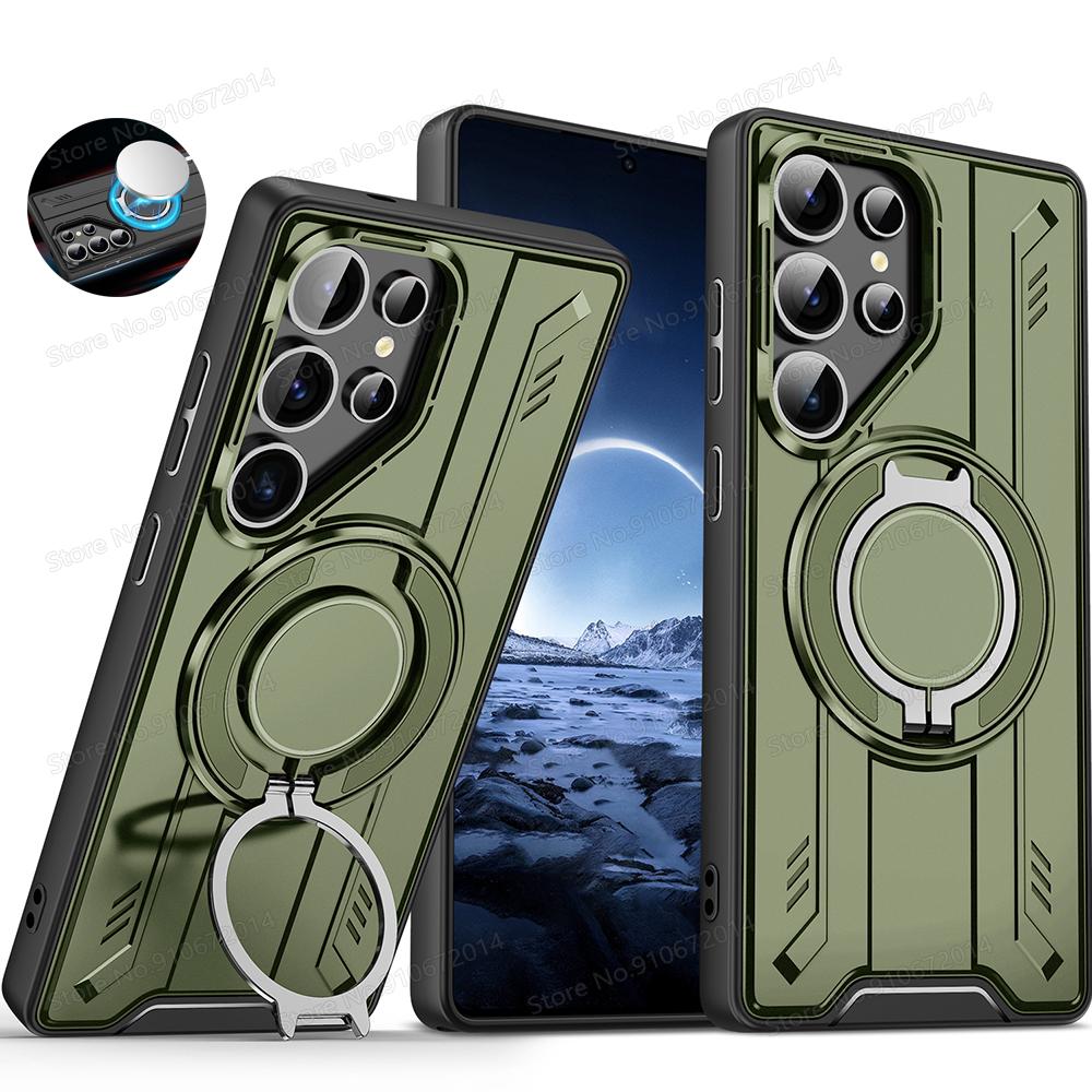 For Magsafe Rotating Fold Stand Phone Case For Samsung Galaxy S25 Ultra S24 S23 Plus S22 S24 Ultra FE Magnetic Shockproof Cover