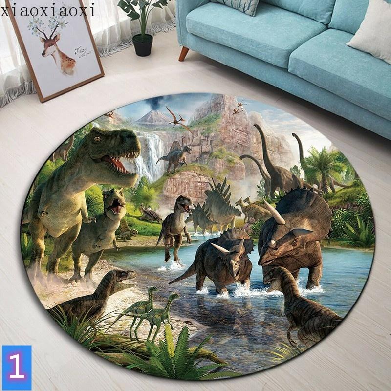 Dinosaur Dragon Design Round Printed Floor Mats Children's Bedroom Living Room Carpet Home Decor Round Floor Mats Anti-Slip Mats