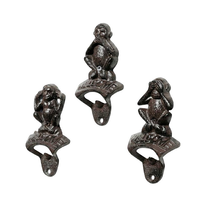 Creative Retro Cast Iron Three Wise Monkeys Wall-Mounted Bottle Opener.