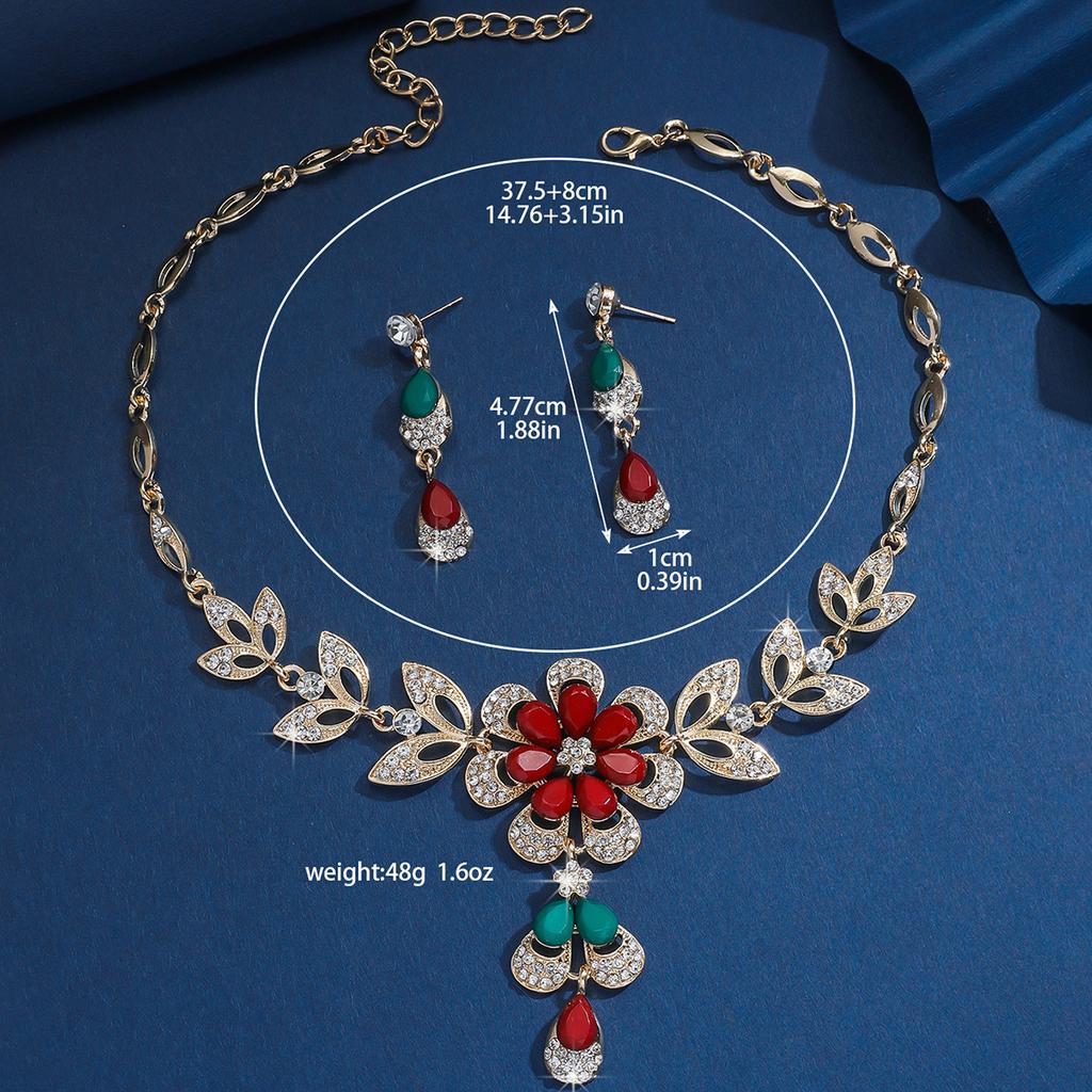 3-teiliges Damenmode Blumen-Serie Halskette Ohrringe Zirkon Set Geeignet für Hochzeit, Party, Festival Geschenke
