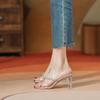 Rhinestone Transparent Crystal Heel Beautiful Sandals Women's Thick Heels Slippers High Heels Wear Sandals with Skirt