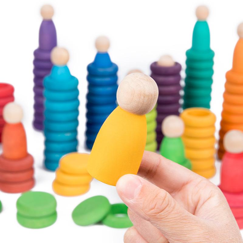 Duha Prsteny Mince Nins Hraní na předstírání Hračky Děti Dřevěné Skládací Kostky Třídění barev Montessori Vzdělávací Hračky pro Děti