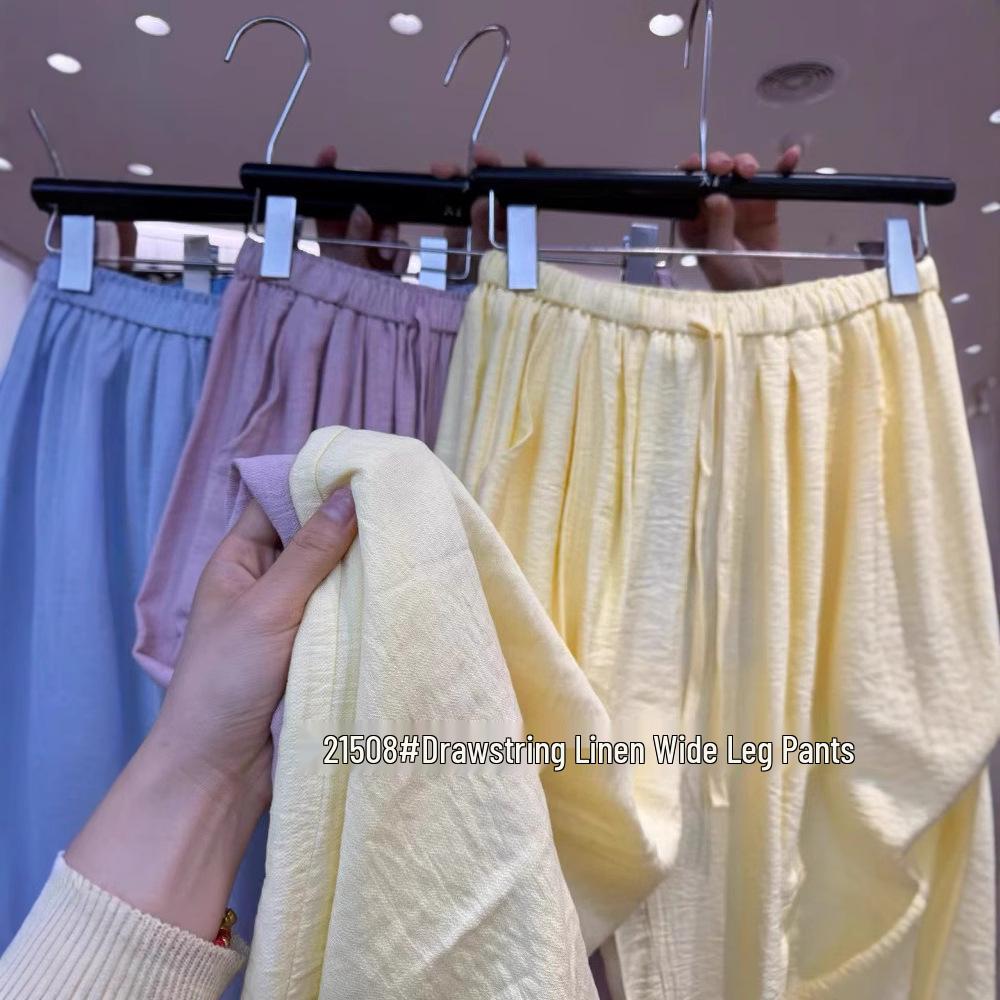 Da7 Women's Summer Plus Size High Waist Elastic Drawstring Wide-Leg Pants