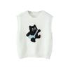 Kaslead New Women clothes Western Style Towel Embroidery Stickers Cartoon Kitten Pattern Pullover Vest Sweater
