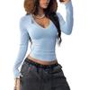 Fashion Women's Flared Cuff V-neck Top, Ribbed Knit Form-fitting Crop Top, Versatile Casual Top for Spring & Fall Outfits