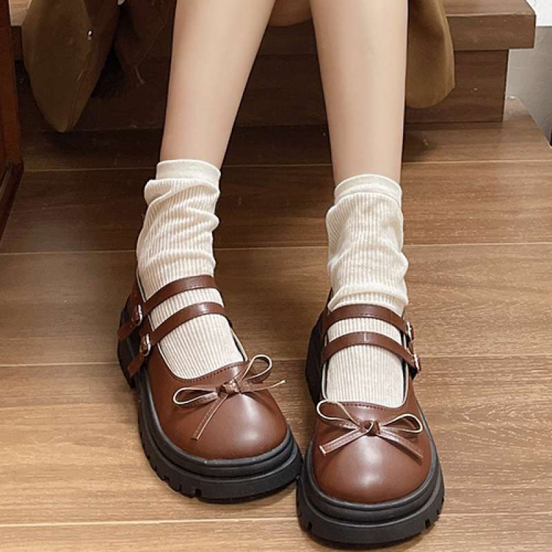 Fashion “Sweet School - Style” Patent - Leather Mary Janes, Double - Strap & Bow Decorated Chunky Heels, Ideal for Daily & JK Outfits