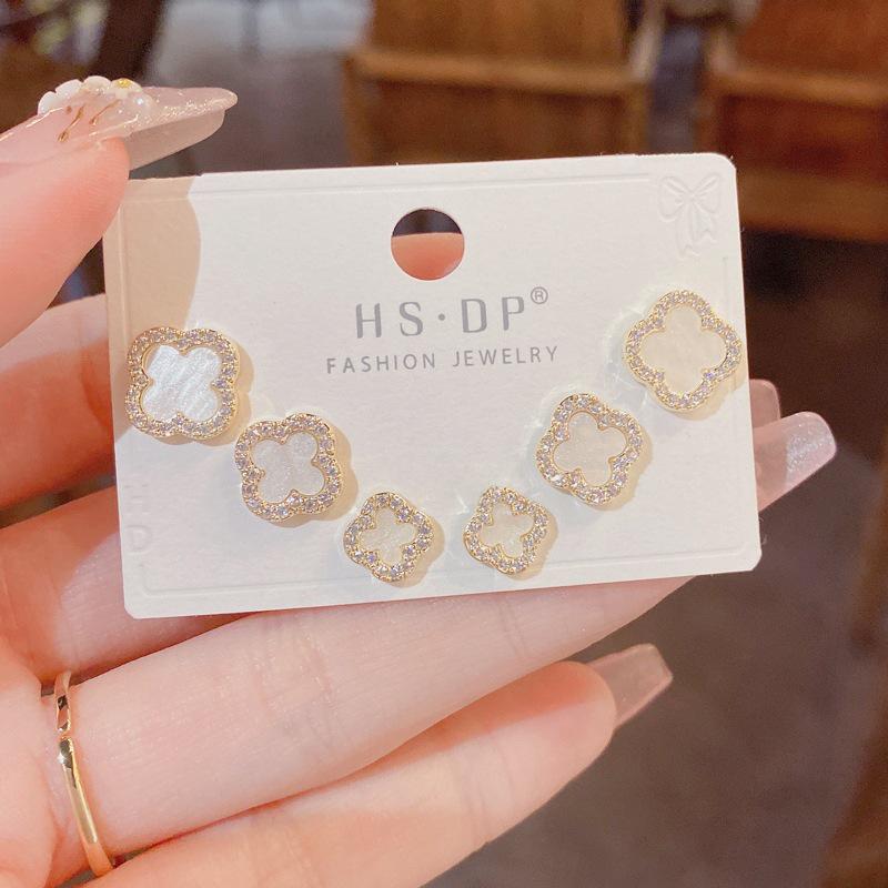 Damen-Ohrring-Set mit vierblättrigem Kleeblatt und Zirkonia – S925 Silber, stilvoll und schlicht