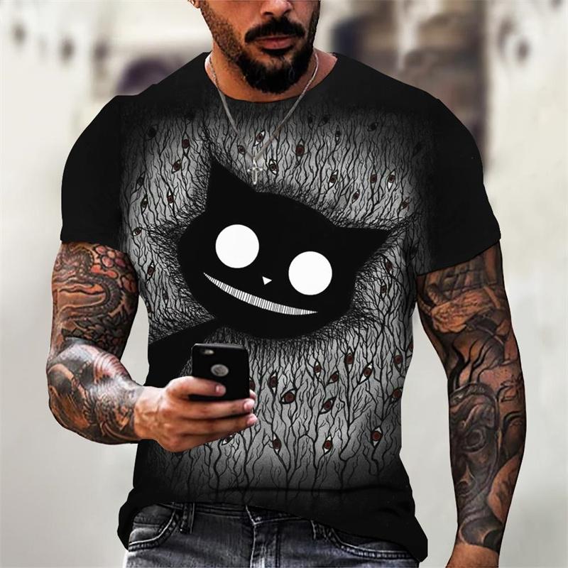 Monster Cat Pattern Men s T-shirt Cartoon Animal 3D Printed T-shirt 2XS