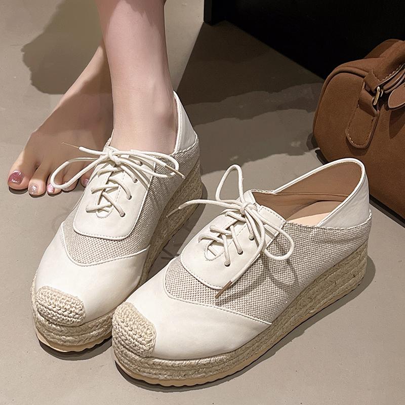 Mixed Color Espadrilles Wedge Shoes for Women Fashion Braided Thick Sole Fisherman Shoes Woman Lace Up Casual Platform Sneakers