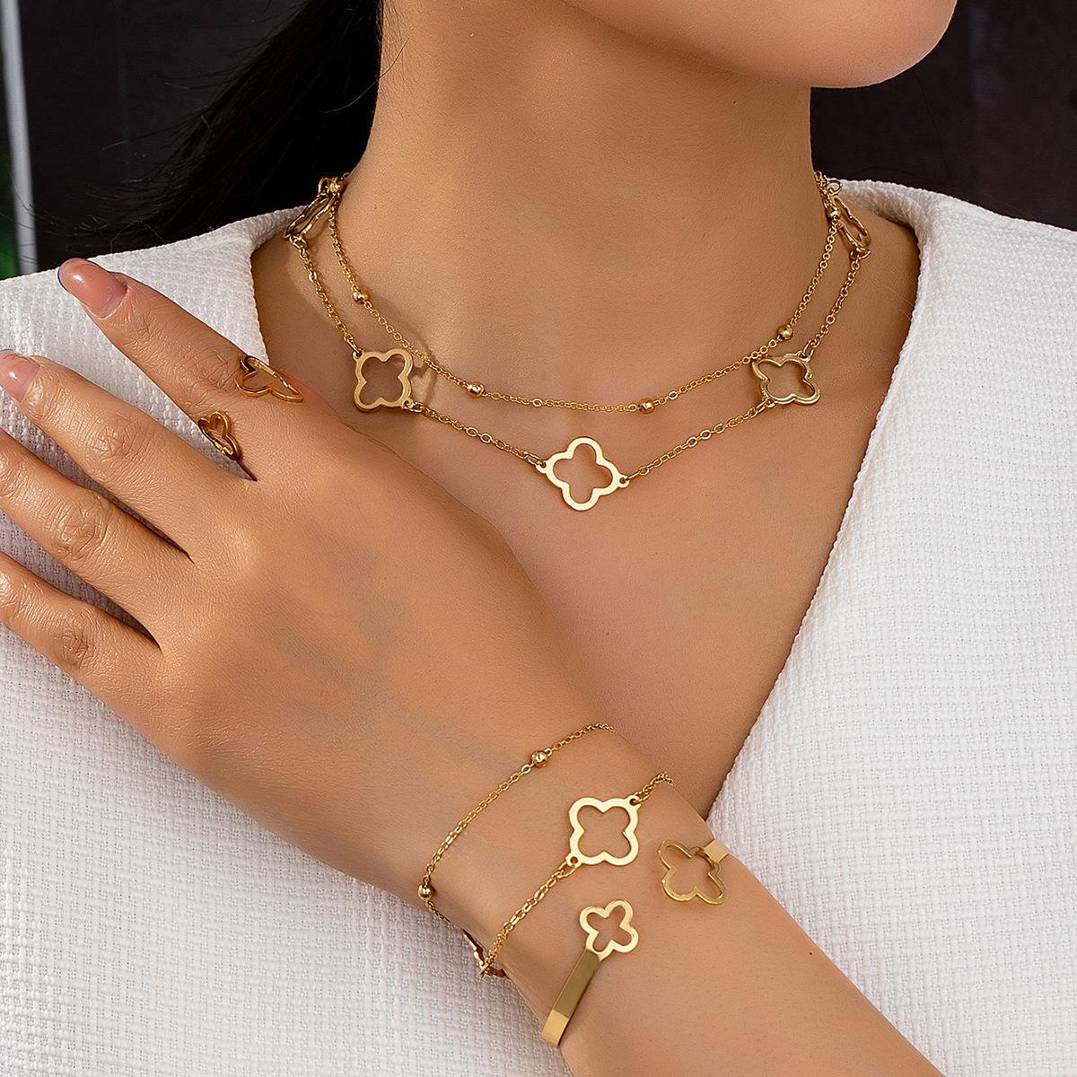 

Модный комплект ювелирных изделий ожерелье браслет серьги кольцо для женщин дамы золотой