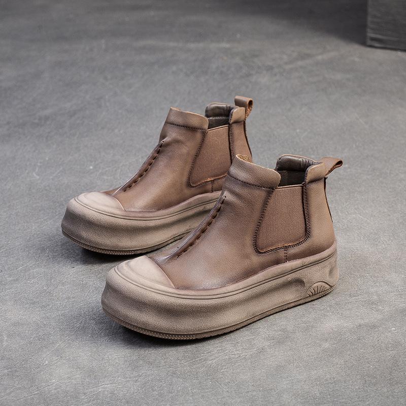 Fashion GKTINOO 2025 Autumn New Genuine Leather Flat Platform Shoes Versatile Round Toe Comfortable Thick Soled Women's Ankle Boots