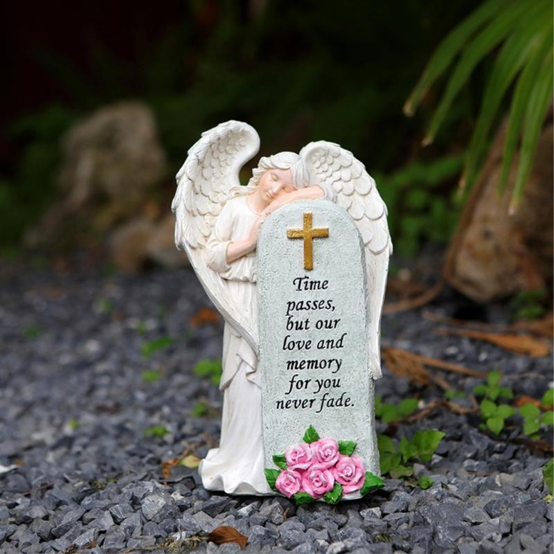 Handcrafted Religious Link Monument Cemetery Ornament Detailed Angel Figure Underweight Resin Sculpture For Gardens