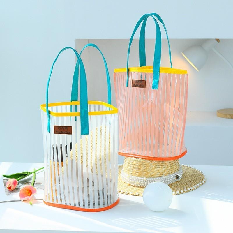 Pvc Transparent Tote Bag With Large Capacity For Beach And Swimming Pool Use