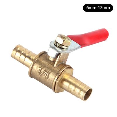 1/4 Small Valve 6mm 8mm 10mm 12mm Hose Barb Inline Brass Water Oil Air Gas Faucet Shutoff Fuel Line Ball Valve Pipe Fittings with Red Handle