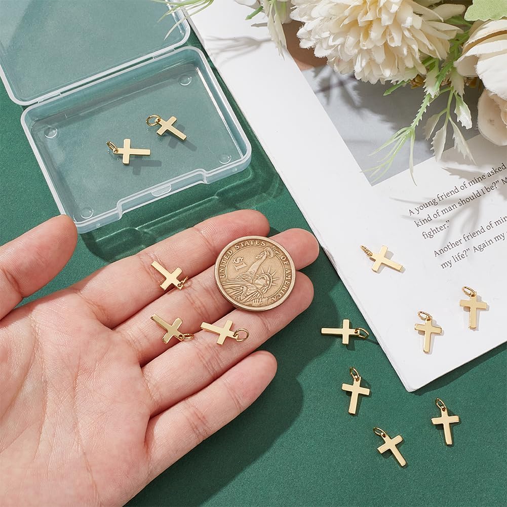 UNICRAFTALE 12 шт. Настоящее 14-каратное золотое покрытие Подвески-крестики Золотые кулоны-крестики Пасхальные подвески Металлические подвески с колечком для DIY браслета ожерелья