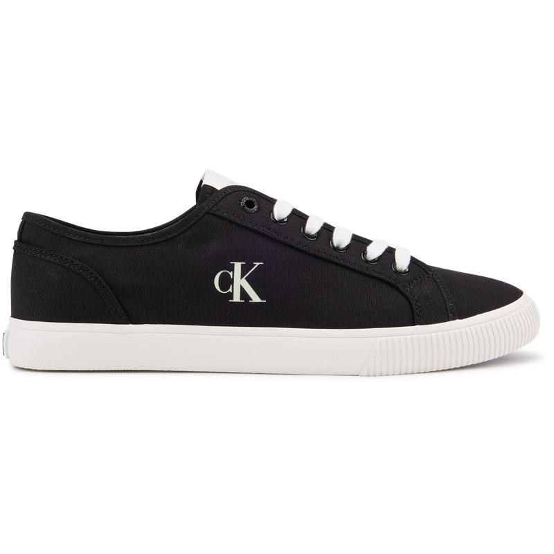 Calvin Klein Round Toe Lace-Up Logo Low Top Canvas Sneakers Men Sneakers Black White YM01209-0GM
