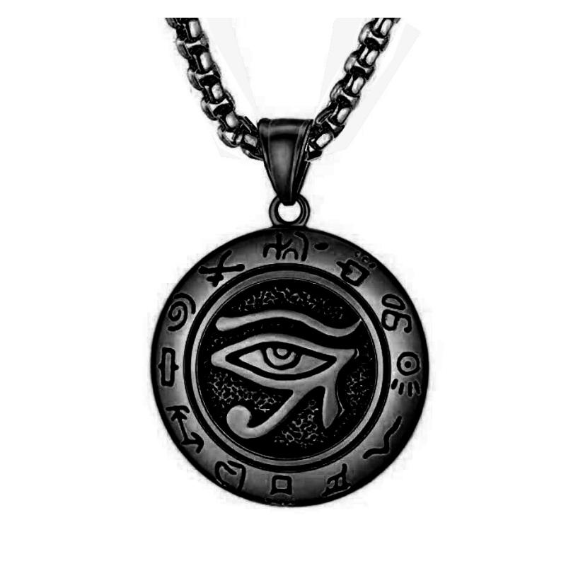 Punk Retro Round Pendant Men's Titanium Steel Chain Necklace Eye of God Accessory