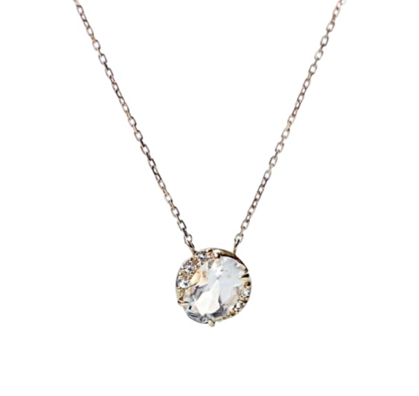 

Soi June Birthstone Halo Necklace with Blue Moonstone Yellow Gold with Authentic Natural Stone Birthday Amulet (10K Topaz, 40cm) - Jewelry, Gift, золотой