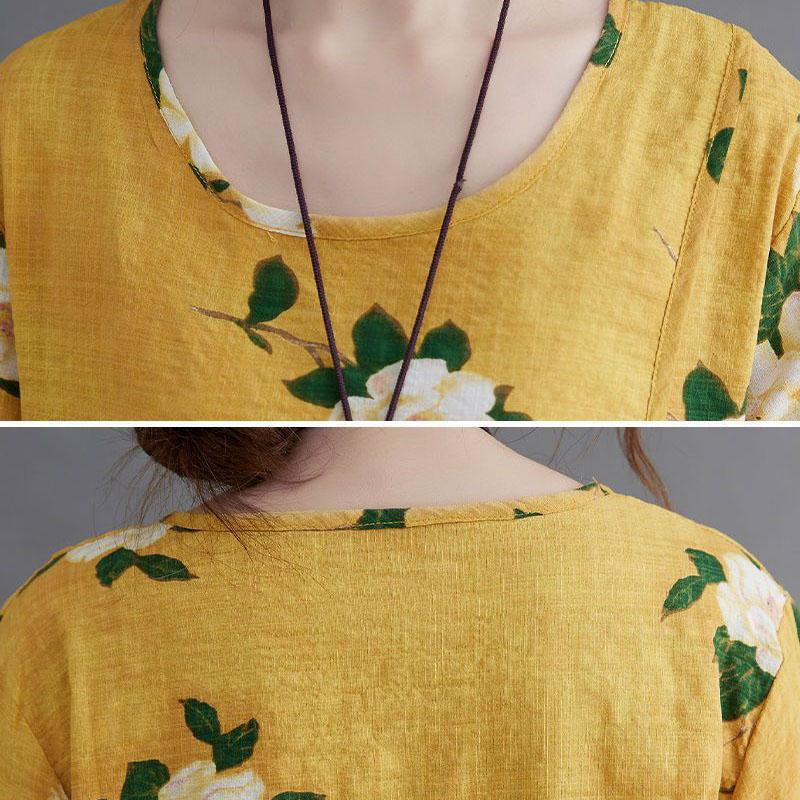 Móda pro matky středního věku Letní bavlněný a lněný oblek Letní luxusní nadměrná velikost Dvoudílný set s krátkým rukávem Tričko s krátkým rukávem + Kalhoty se širokými nohavicemi