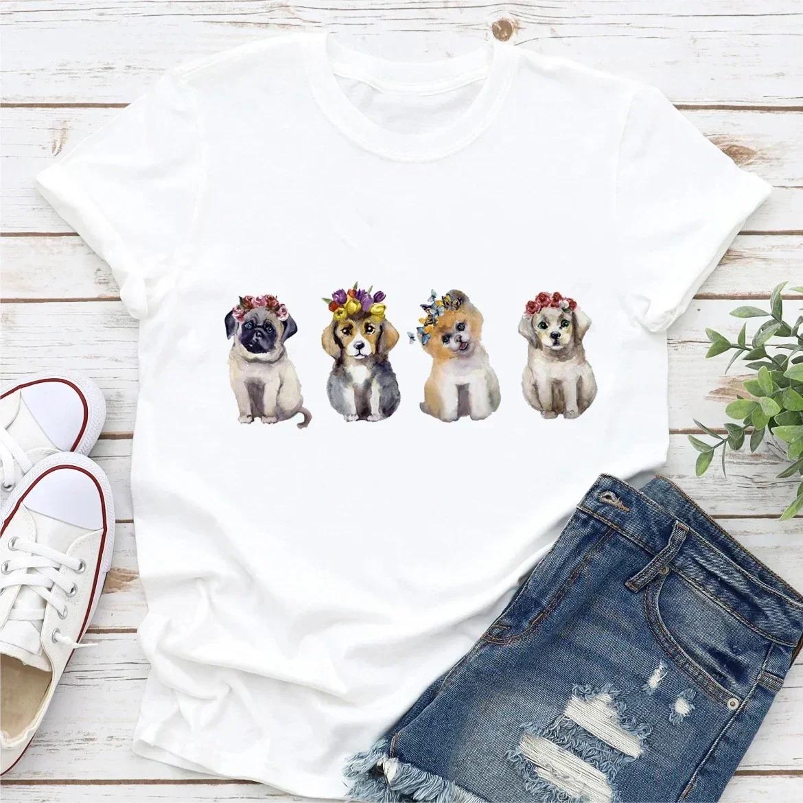 

Womens Art Watercolor Animal Short Sleeve TShirt Deer Rabbit Horse Creative Print Top Daily Loose Crew Neck Shirt S