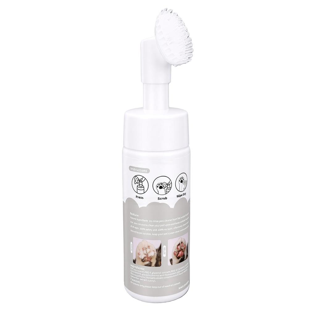 Pet Paws Cleaner Foam Gentle Foaming Cleanser with Soft Silicone Brush for Dirty Muddy Paws 150ml