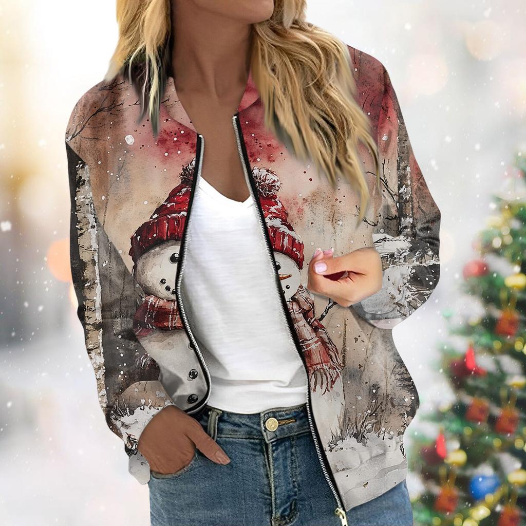 Damejakke Langermet Lett Glidelås Beskåret Blomstertrykt Yttertøy Uformelt vattert jakke med lommer