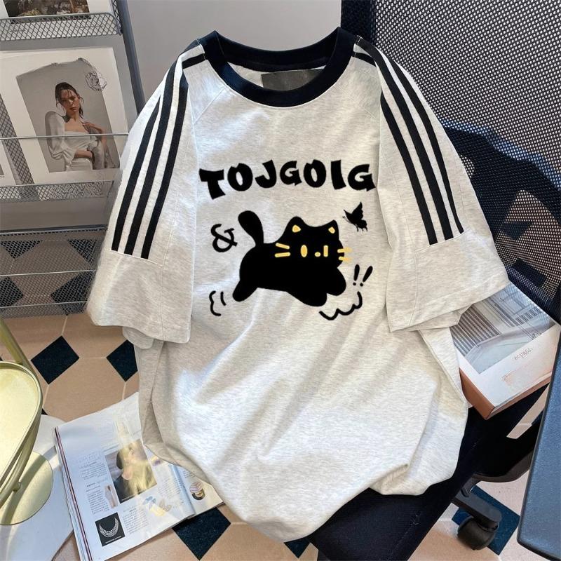 Plus Size Women's Summer Casual Three Bar Design Sense Niche Short Sleeved Shoulder Top