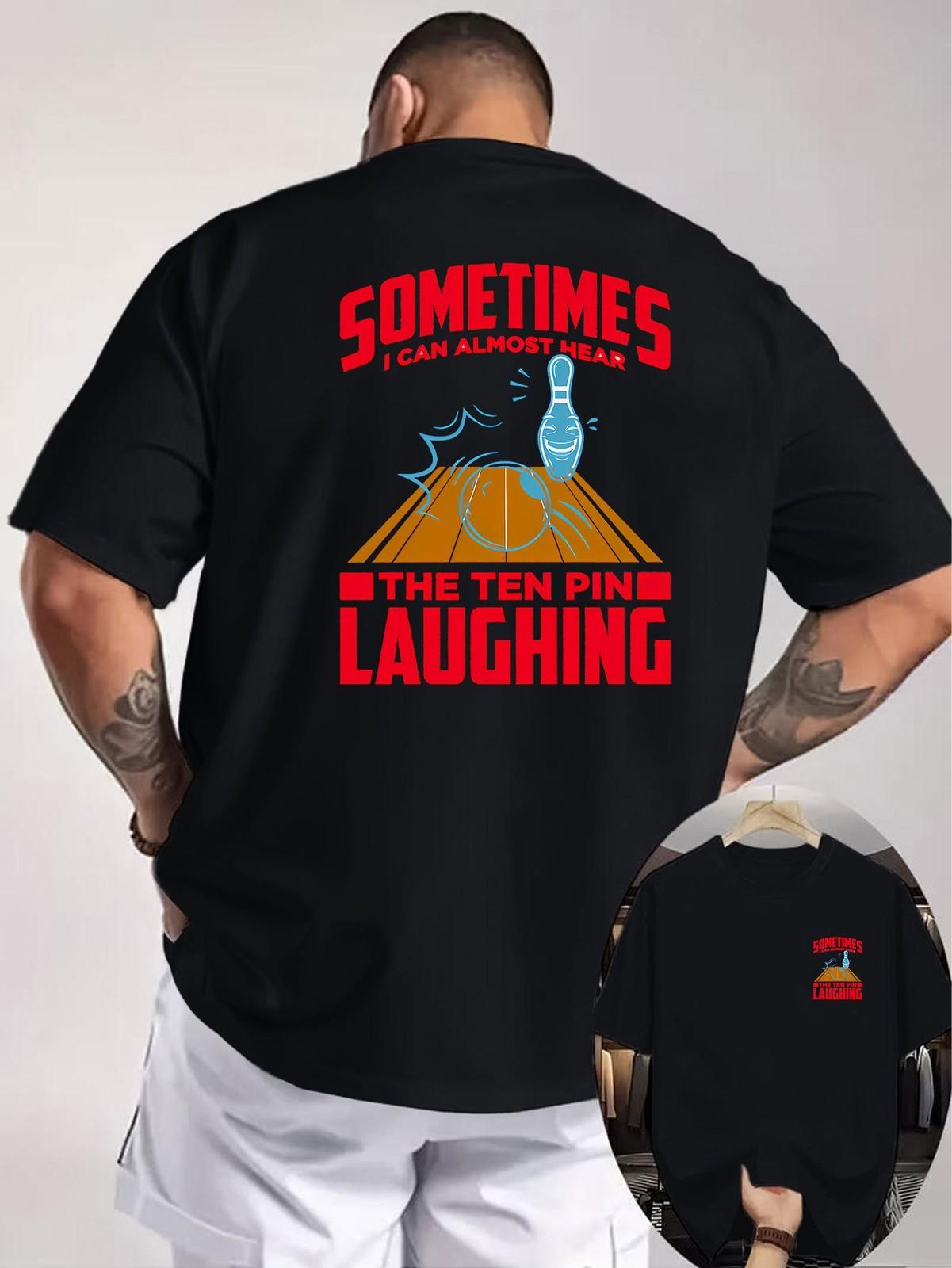 Men s Bowling Fun Text Illustration Pattern Double-Sided Print T-Shirt S