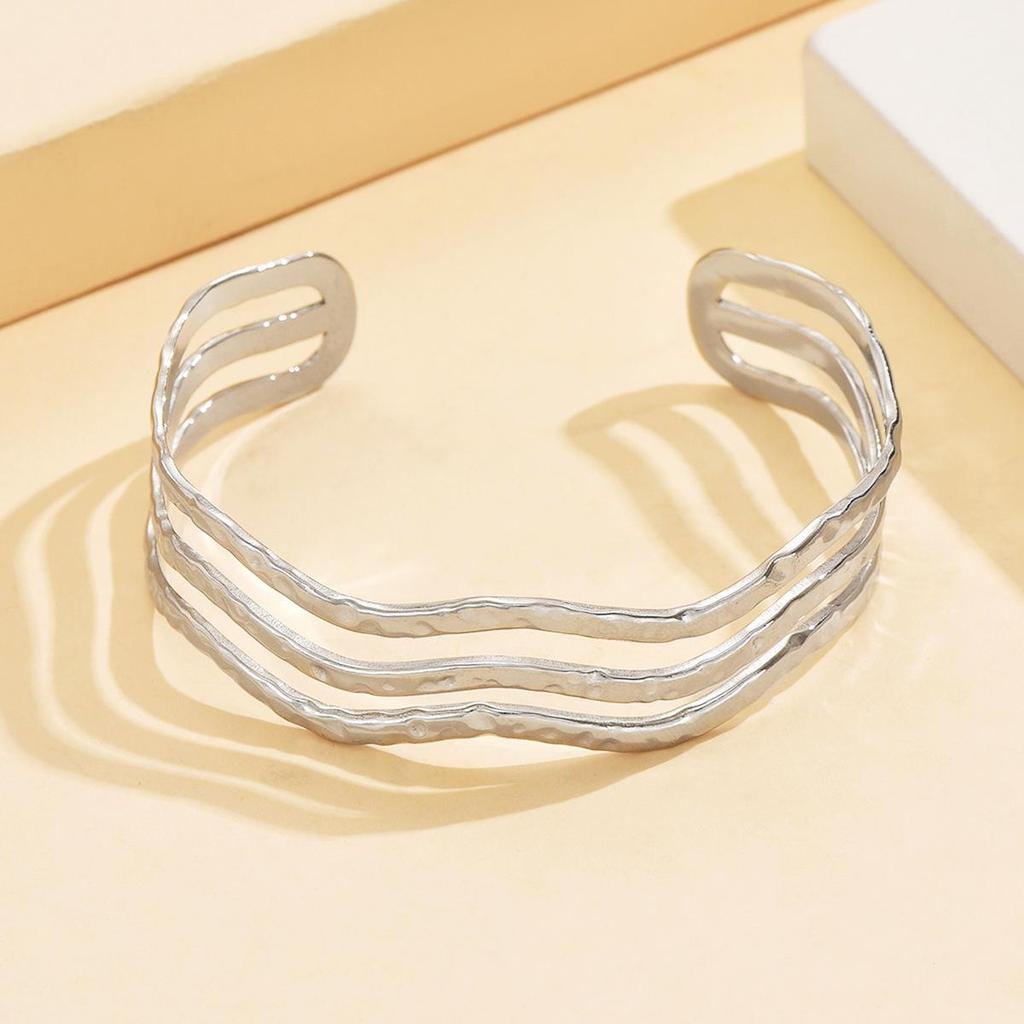 Women's C-Shaped Geometric Open Bangle: Titanium Steel Bracelet with Simple Lines