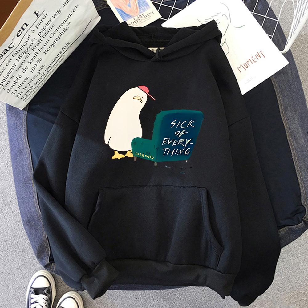 

Anime I m Sick of Everything Hoodie Cartoon Duck Sweatshirt Funny Winter Women Clothes Fleece Men Clothing Unisex 3XL