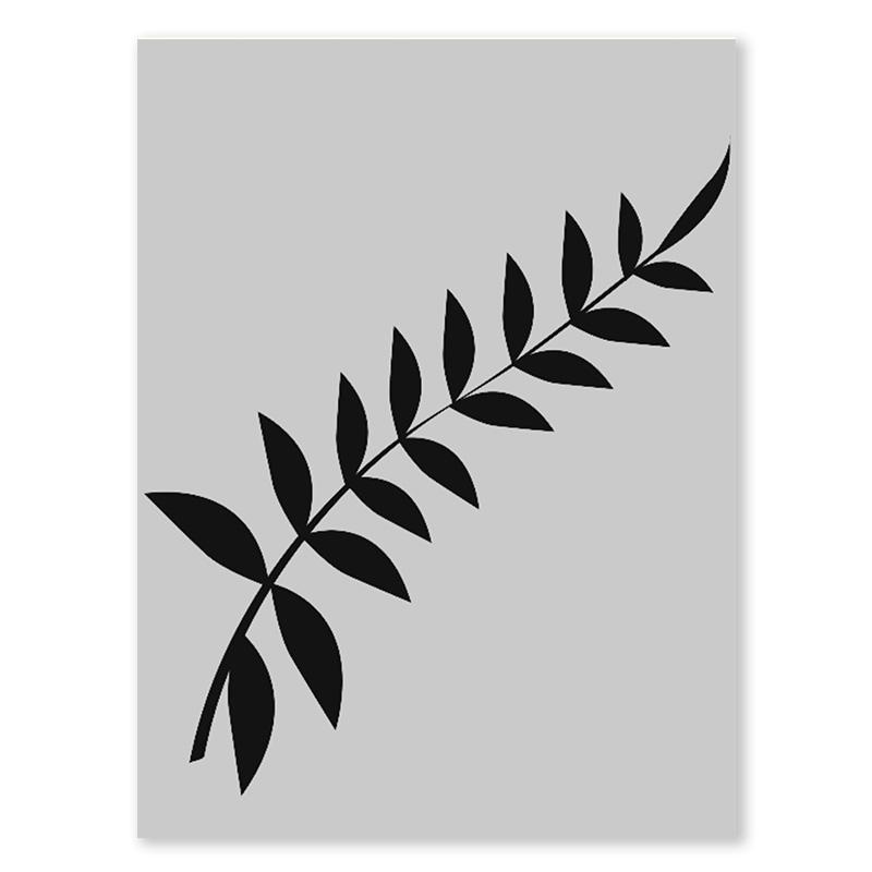 Portrettkunst Linjekunst Veggkunst Abstrakt Fargeblokk Bladplakat Svart og Hvitt Nordisk Lerretsmaleri For Stuedekorasjon