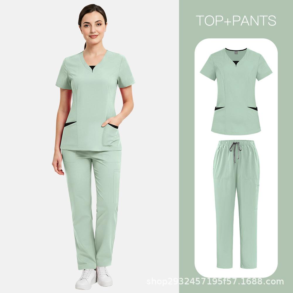 Clinical Workwear Medical Nurse Uniform Scrubs Top Short Sleeve Doctor Clothes Solid Color Medical Scrub Blouse Vneck Workwear