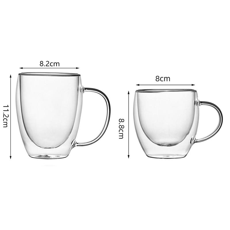 233ml/320ml Premium Kaffeetasse mit Henkel Hitzebeständig Doppelwandiger Boden Glas Latte Macchiato Tasse Haushalts Trinkgläser