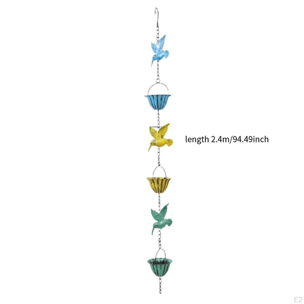 Rain Chain Rainwater Catcher Decorative 240cm Iron Retro Gutter Adapter Birds On Cups for