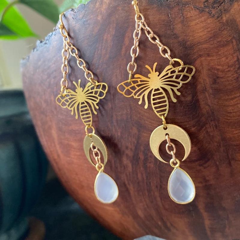 Golden Moon Gem Bohemian Earrings for Women