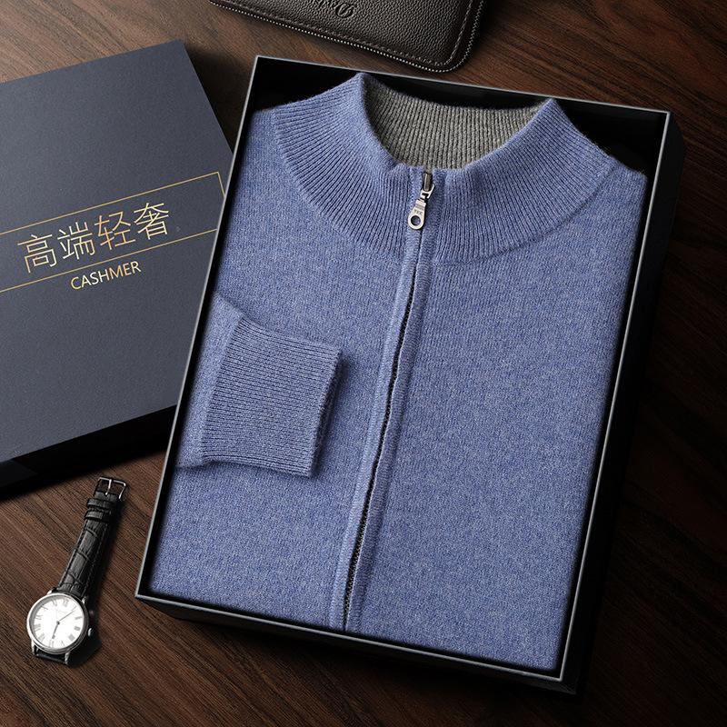 Winter thickened stand-up neck cashmere cardigan semi-turtleneck cashmere shirt zipper jacket air layer top