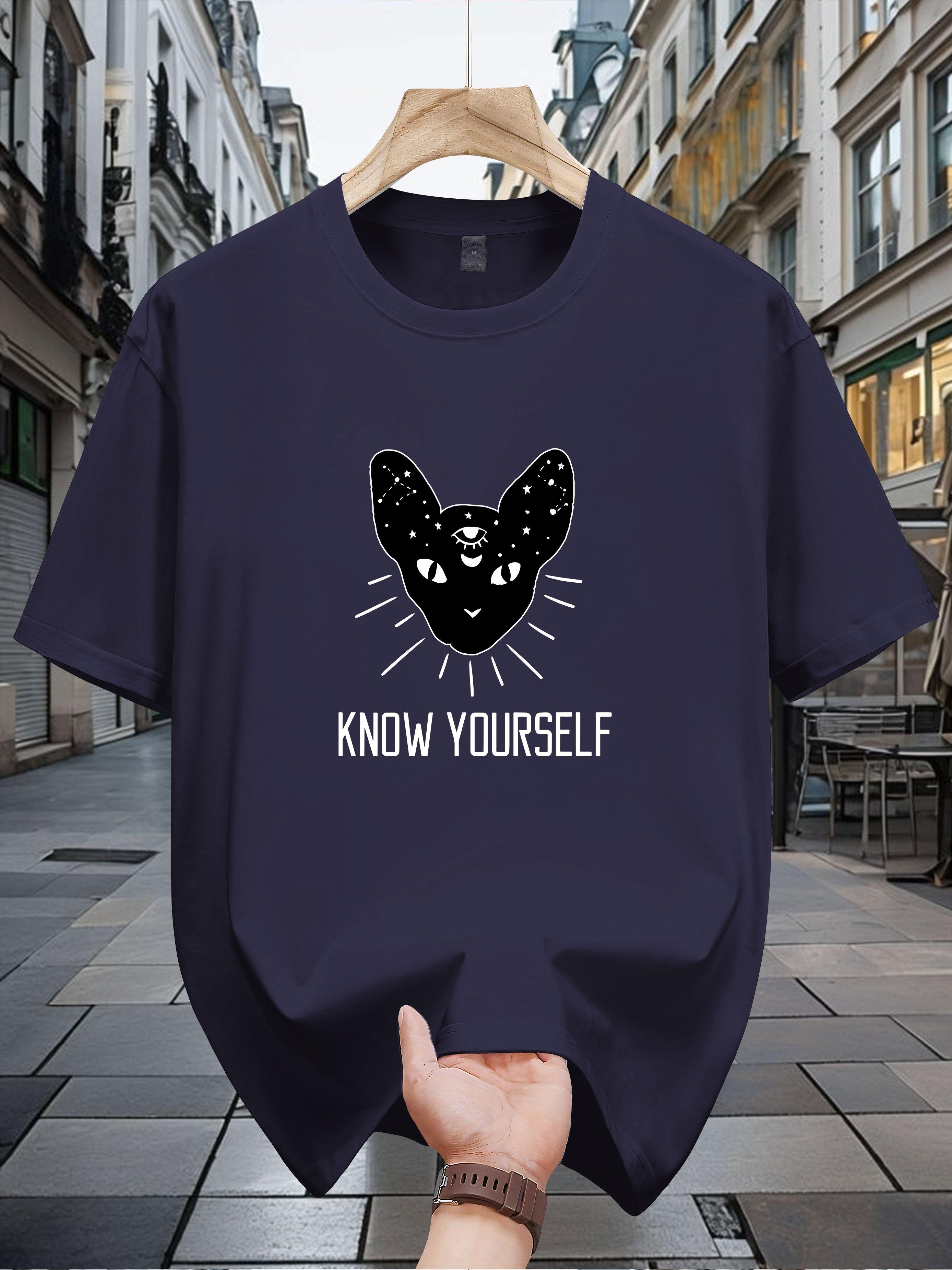 Heavyweight 200gsm Cotton T-shirt - Navy Blue Know Yourself Graphic Tee S