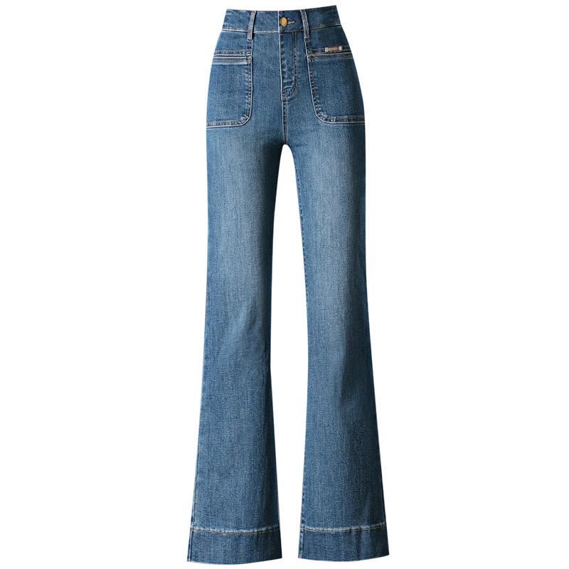 2025 Mom's Retro Blue Slim Fit High Waist Flare Jeans with Micro Flare and Casual Straight Leg