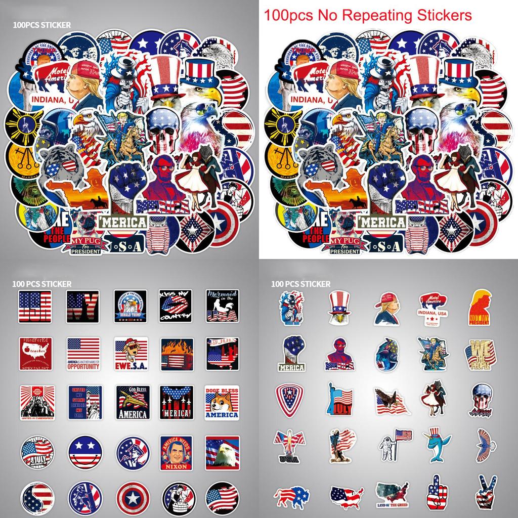 100 Stück Amerika USA Flagge Trump Aufkleber Laptop Fahrrad Autos Wasserdicht Skateboard