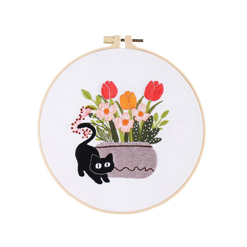 DIY Cat Embroidery Starter Kit With Embroidery Hoops Threads Needles Cross Stitch Kits For Beginners Arts Craft Lover