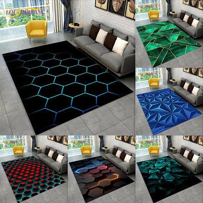 3D Abstrakt Modern Geometrisch Illusion Teppich, Teppich für Wohnzimmer Schlafzimmer Sofa Fußmatte Dekor Kinderspiel Rutschfeste Bodenmatte