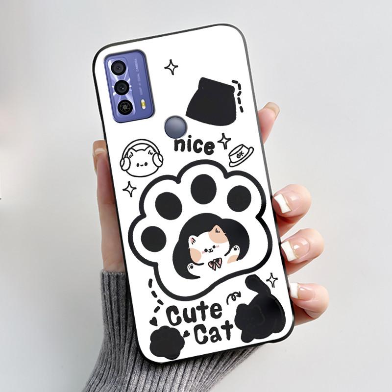 Phone Funda For TCL 20B 20Y 20E Case Aesthetic Cute Cat Astronaut Black Soft Silicone TPU Capa for TCL 20E 20Y 20B Back Cover