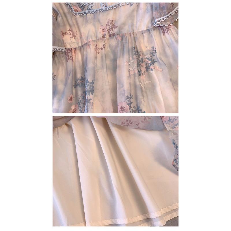 Dámské letní nové zeštíhlující šaty plus size v novém čínském stylu s potiskem, véčkovým výstřihem a krátkým rukávem