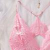New Deep V Pink Transparent Lace One Piece Women Corset Sexy Bra Lingerie Exotic Bodysuit Pajamas Open Bow Snug Fitting Clothing